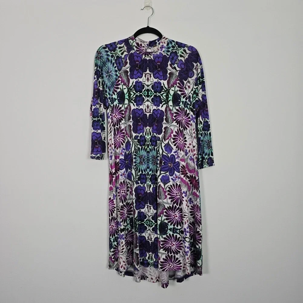 Free People Floral Midi Dress Womens S Purple‎ Kaleidoscopic Boho Keyhole Back